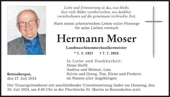 Traueranzeige von Hermann Moser von Augsburger Allgemeine