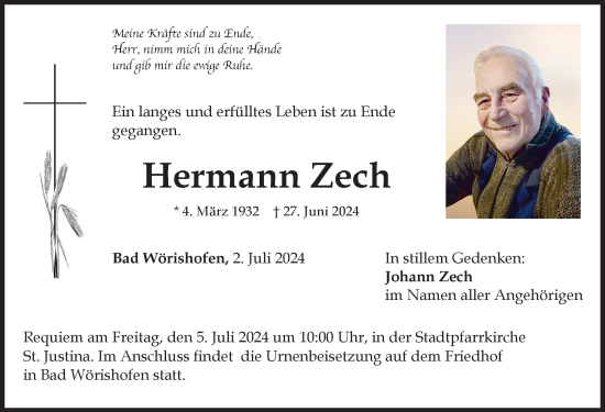 Traueranzeige von Hermann Zech von Mindelheimer Zeitung