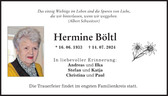 Traueranzeige von Hermine Böltl von Landsberger Tagblatt