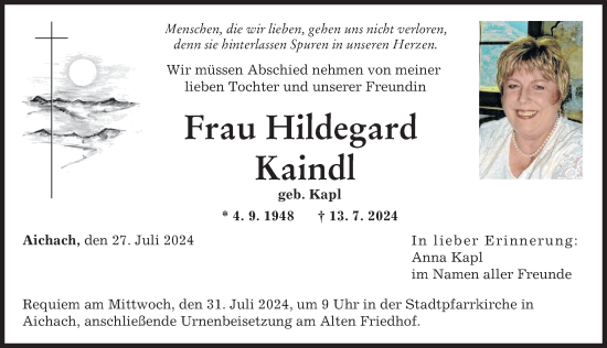 Traueranzeige von Hildegard Kaindl von Augsburger Allgemeine