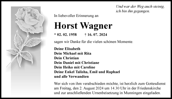Traueranzeige von Horst Wagner von Rieser Nachrichten