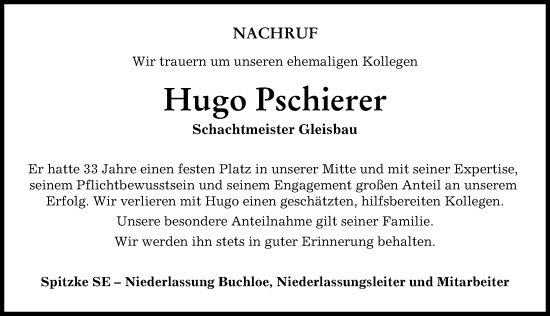 Traueranzeige von Hugo Pschierer von Mindelheimer Zeitung
