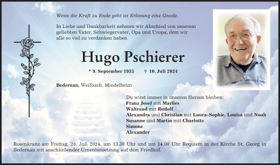 Traueranzeige von Hugo Pschierer von Mindelheimer Zeitung
