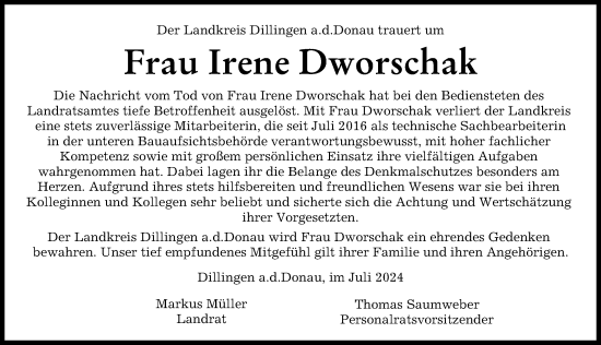 Traueranzeige von Irene Dworschak von Augsburger Allgemeine