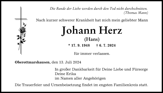 Traueranzeige von Johann Herz von Augsburger Allgemeine