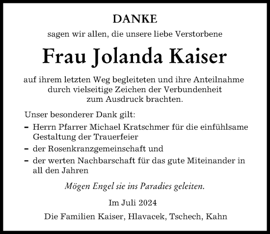 Traueranzeige von Jolanda Kaiser von Augsburger Allgemeine