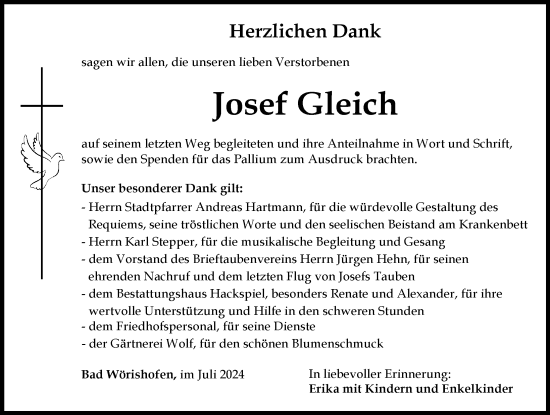 Traueranzeige von Josef Gleich von Mindelheimer Zeitung