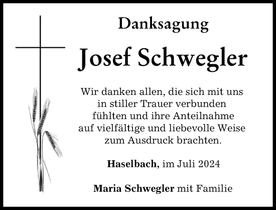 Traueranzeige von Josef Schwegler von Neuburger Rundschau
