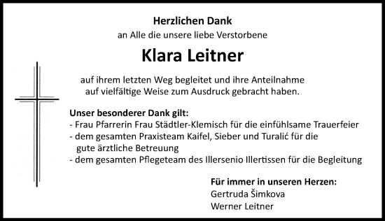 Traueranzeige von Klara Leitner von Illertisser Zeitung