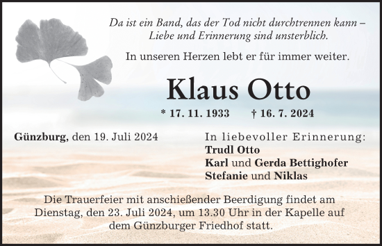 Traueranzeige von Klaus Otto von Günzburger Zeitung