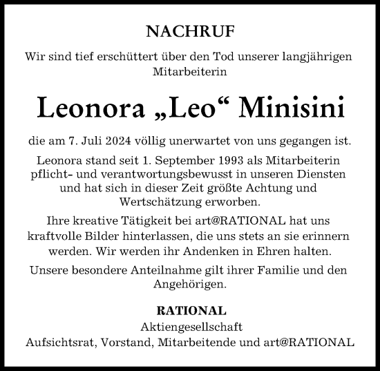 Traueranzeige von Leonora Minisini von Landsberger Tagblatt