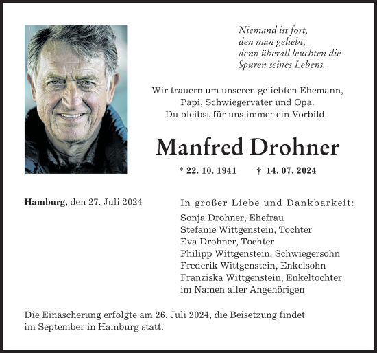 Traueranzeige von Manfred Drohner von Augsburg-Land