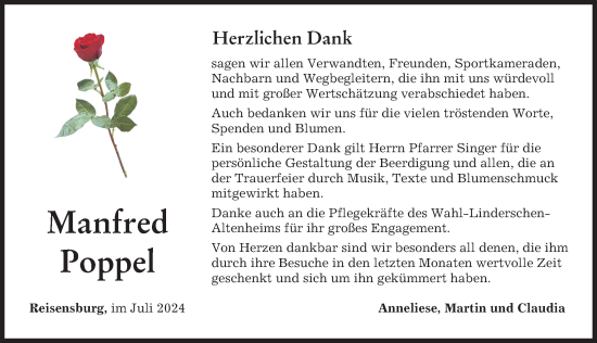 Traueranzeige von Manfred Poppel von Günzburger Zeitung