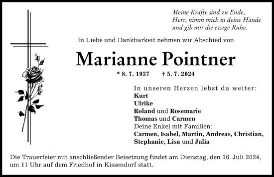 Traueranzeige von Marianne Pointner von Günzburger Zeitung