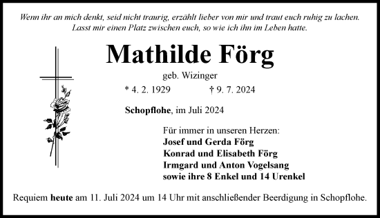 Traueranzeige von Mathilde Förg von Rieser Nachrichten