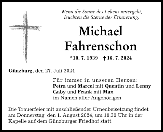 Traueranzeige von Michael Fahrenschon von Günzburger Zeitung