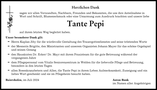 Traueranzeige von Pepi  von Augsburg-Land