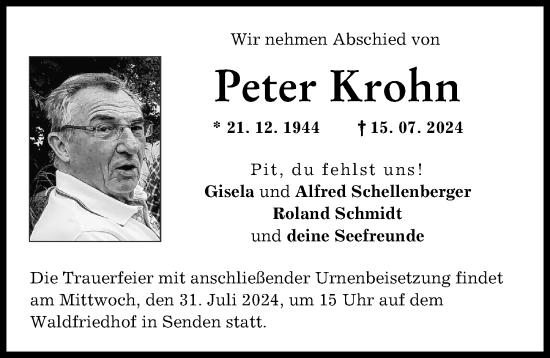 Traueranzeige von Peter Krohn von Neu-Ulmer Zeitung