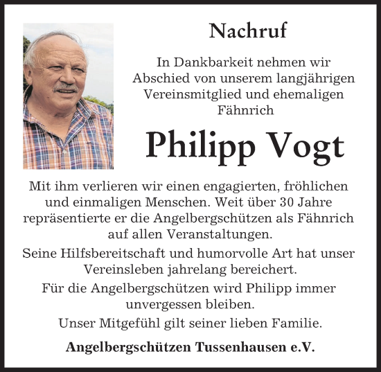Traueranzeige von Philipp Vogt von Mindelheimer Zeitung