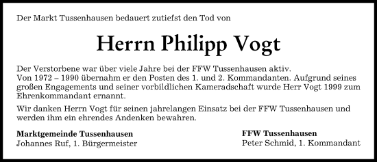 Traueranzeige von Philipp Vogt von Mindelheimer Zeitung
