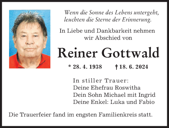 Traueranzeige von Reiner Gottwald von Augsburger Allgemeine