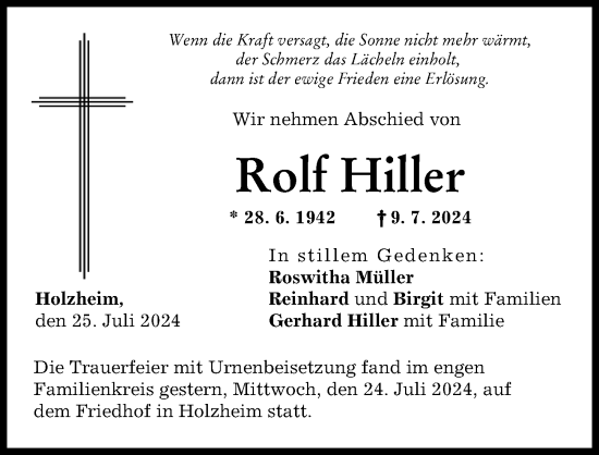 Traueranzeige von Rolf Hiller von Neu-Ulmer Zeitung