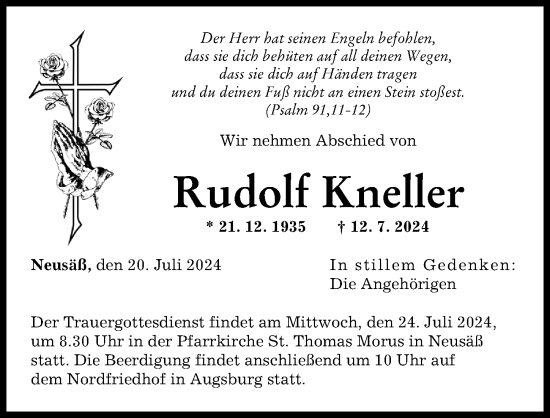 Traueranzeige von Rudolf Kneller von Augsburger Allgemeine