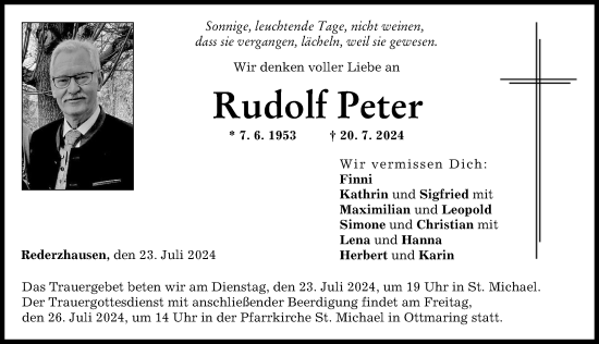 Traueranzeige von Rudolf Peter von Friedberger Allgemeine