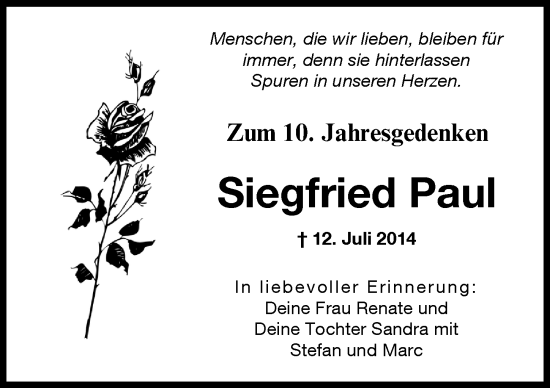 Traueranzeige von Siegfried Paul von Augsburger Allgemeine