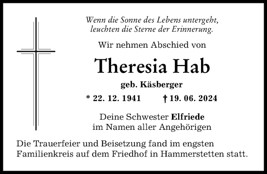 Traueranzeige von Theresia Hab von Günzburger Zeitung