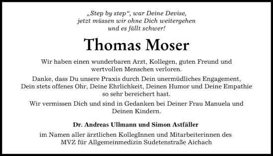 Traueranzeige von Thomas Moser von Aichacher Nachrichten