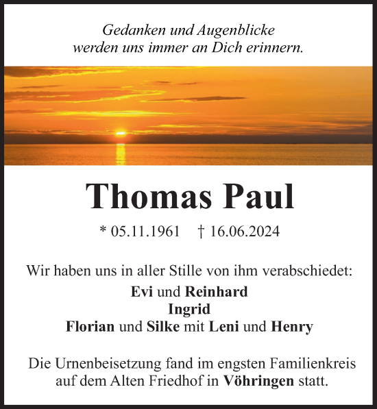 Traueranzeige von Thomas Paul von Illertisser Zeitung