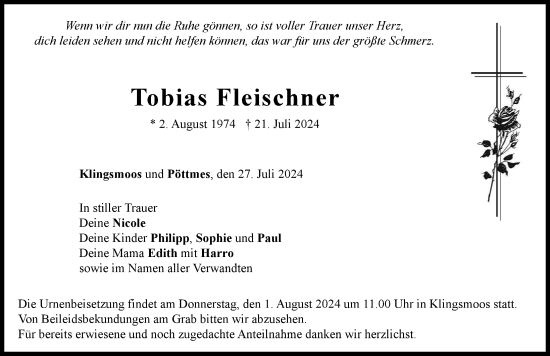 Traueranzeige von Tobias Fleischner von Neuburger Rundschau