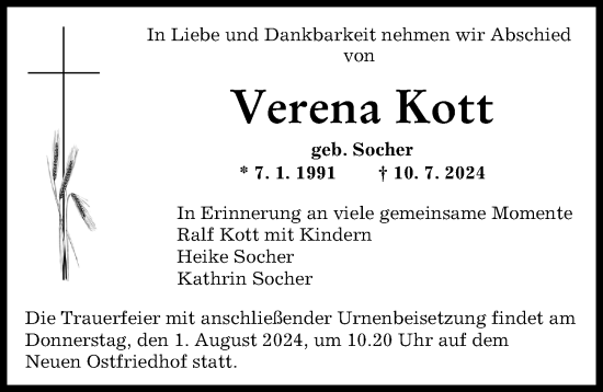 Traueranzeige von Verena Kott von Augsburger Allgemeine