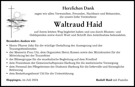 Traueranzeige von Waltraud Haid von Rieser Nachrichten, Donauwörther Zeitung