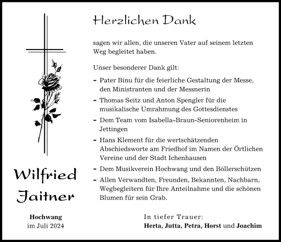 Traueranzeige von Wilfried Jaitner von Günzburger Zeitung