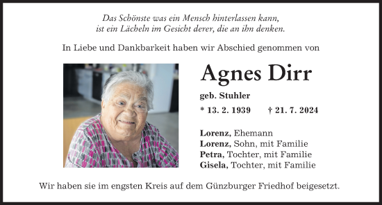Traueranzeige von Agnes Dirr von Günzburger Zeitung