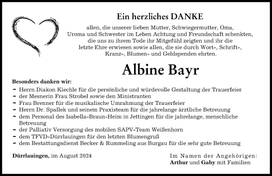 Traueranzeige von Albine Bayr von Günzburger Zeitung