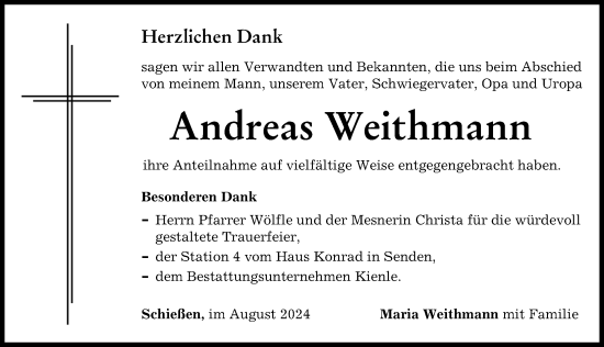 Traueranzeige von Andreas Weithmann von Neu-Ulmer Zeitung