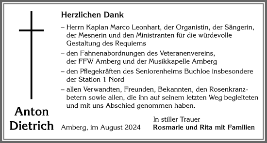 Traueranzeige von Anton Dietrich von Mindelheimer Zeitung
