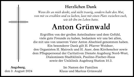 Traueranzeige von Anton Grünwald von Augsburger Allgemeine