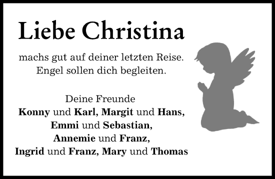 Traueranzeige von Christina  von Donau Zeitung