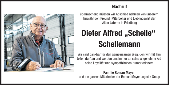 Traueranzeige von Dieter Alfred Schellemann von Augsburger Allgemeine