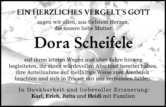 Traueranzeige von Dora Scheifele von Landsberger Tagblatt