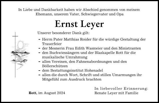 Traueranzeige von Ernst Leyer von Landsberger Tagblatt