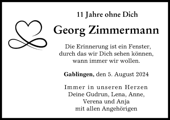 Traueranzeige von Georg Zimmermann von Augsburger Allgemeine