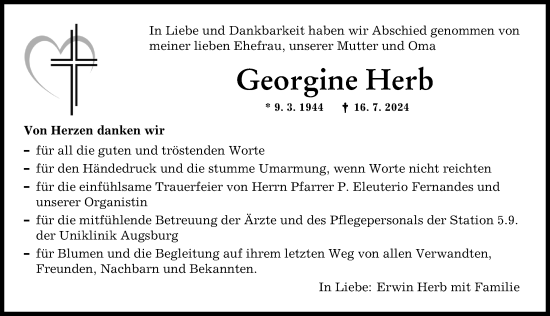 Traueranzeige von Georgine Herb von Augsburger Allgemeine