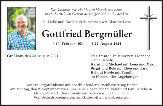 Traueranzeige von Gottfried Bergmüller von Günzburger Zeitung