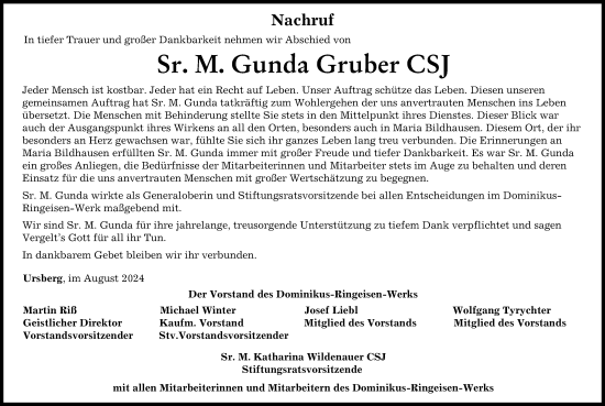 Traueranzeige von Gunda Gruber von Mittelschwäbische Nachrichten