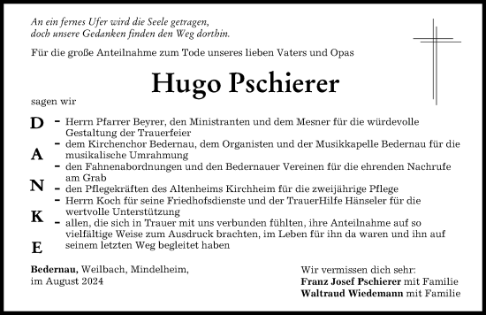 Traueranzeige von Hugo Pschierer von Mindelheimer Zeitung